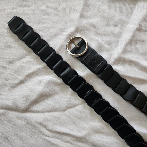 Source Unknown Accessories - Genuine Leather Braided Belt Black Round Silver Buckle M/L
